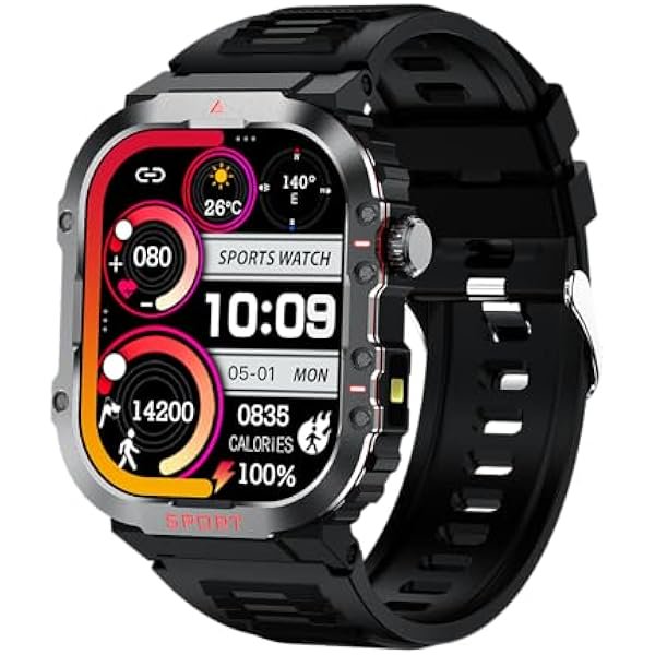 wonima11 Smartwatch for Men, 2.01'' High-Definition Touch Screen, 1ATM Waterproof, LED Flashlight, Compass, Bluetooth Call, Sport Fitness Tracker Watch, Compatible with Android & iOS