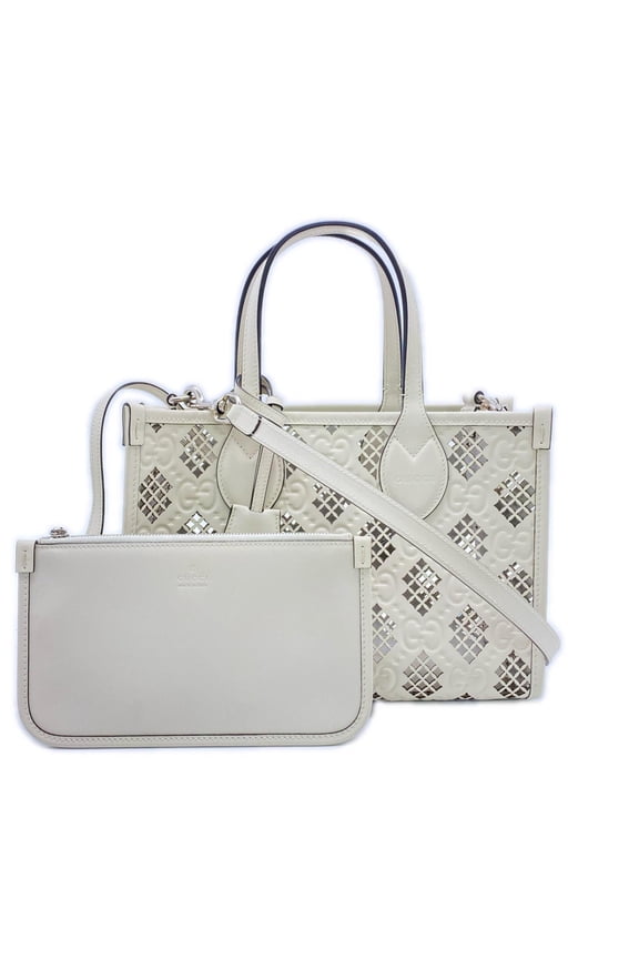 Pre-Owned GUCCI Ophidia Small Tote Bag 777192 (2-way handbag, white leather, women's)