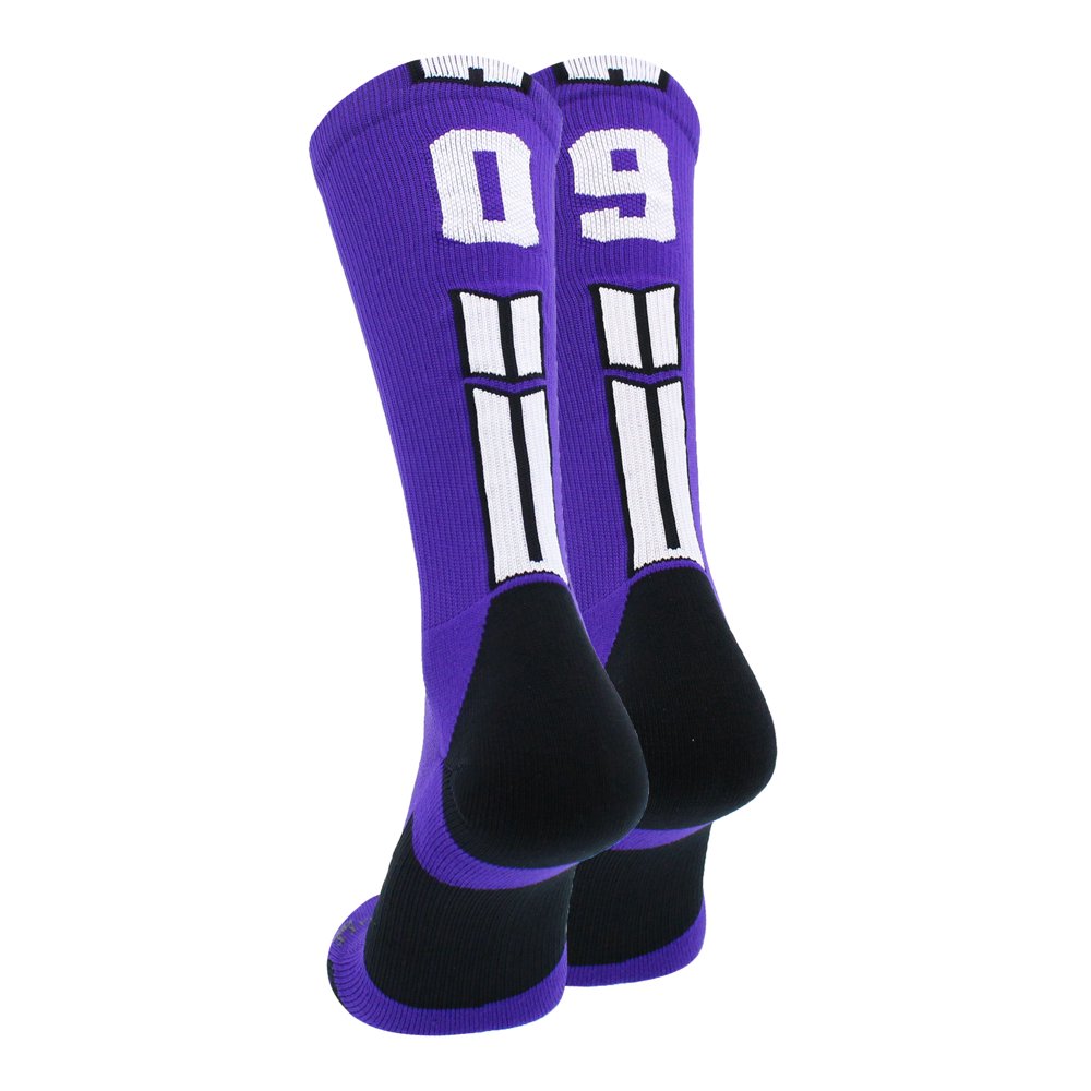 MadSportsStuff Purple/White Player Id Crew Number Socks (09, Small) 09,Small