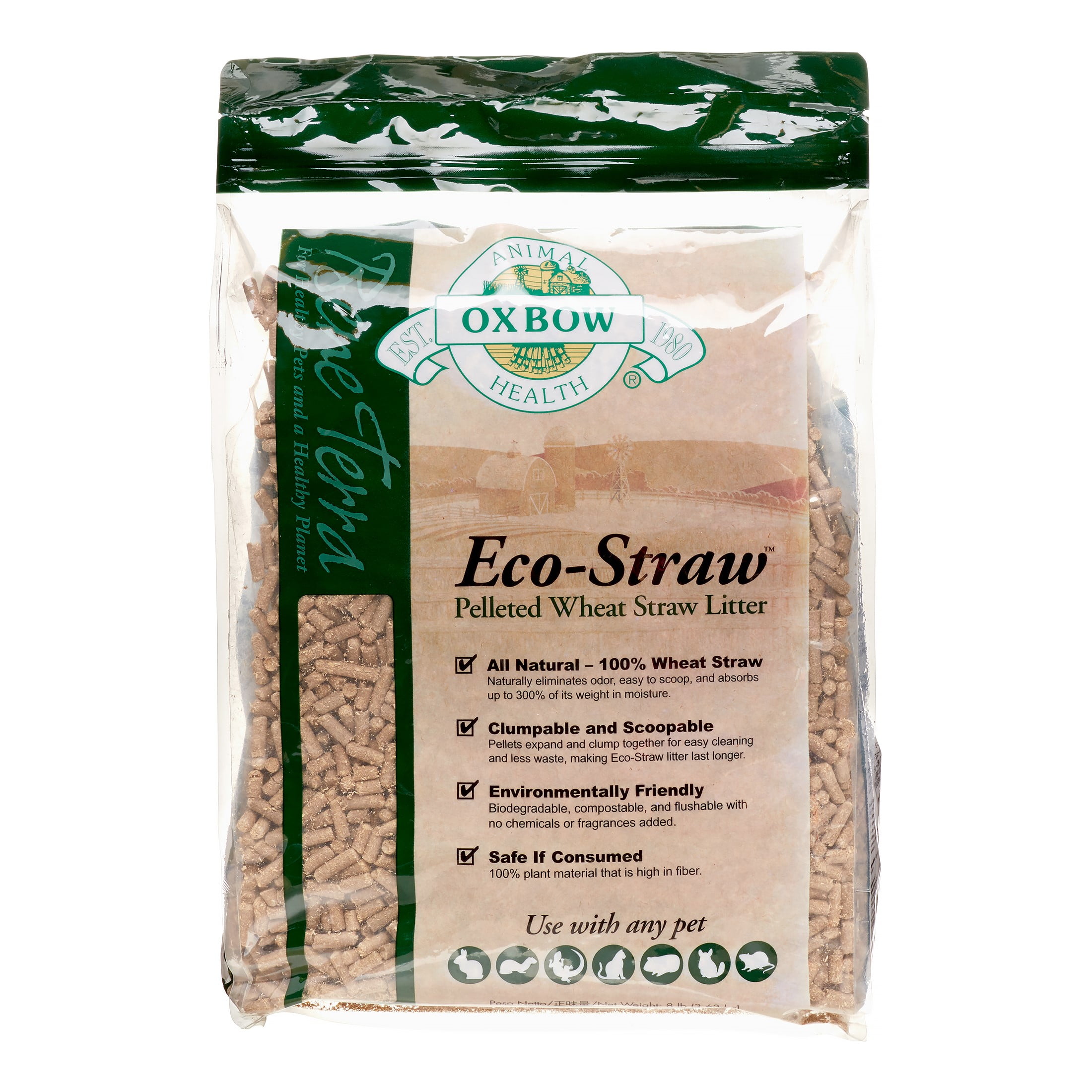 Oxbow EcoStraw Pelleted Wheat Straw Small Animal Litter, 8 Lb
