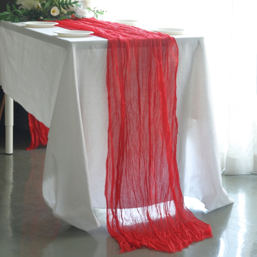 Efavormart 10FT Red Gauze Cheesecloth Table Runner, Gauze Fabric Boho