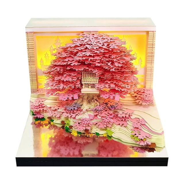 SharkTRUE Creative 3D Sticky Notes: Flower Sea & Tree Island Design, 219 Pages, Night Lamp Function