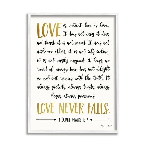 Stupell Industries Love Is Patient Psalm Faith Based Word Design Graphic Art Framed Art Print Wall Art, 16x20, By Susan Ball