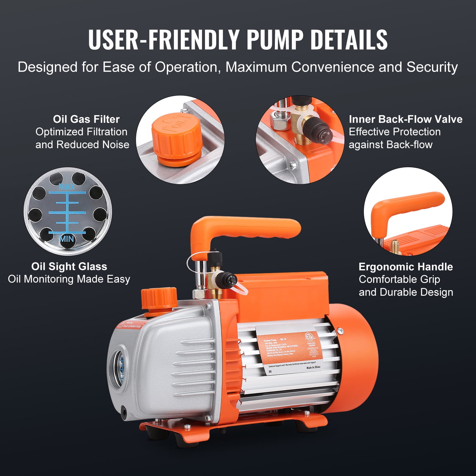 KFFKFF 1/5 HP 3.5 CFM Single Stage Rotary Vane Air Vacuum Pump and Gauge Kit, HVAC A/C Refrigerant Tool with Manifold Gauge and Tri-Color Hose, Carry Bag Included, Suitable for R134a, R410a