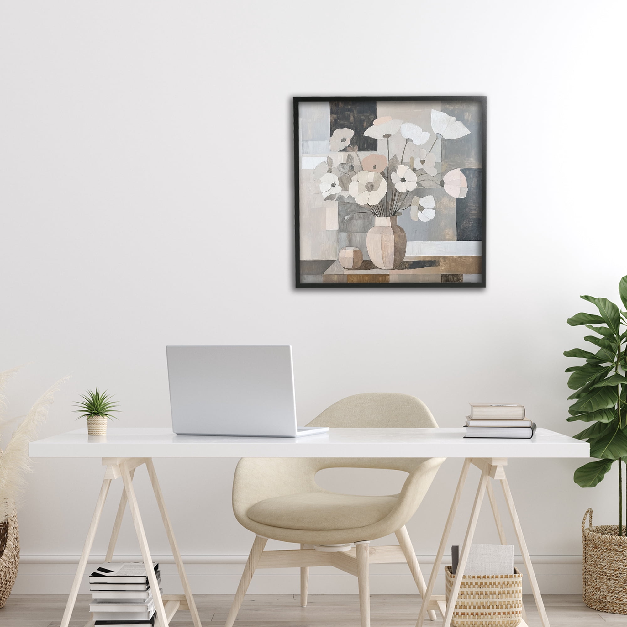 Stupell Industries Muted Pastel Poppies in Cubism Black Framed Giclee Art, design by Heidi Kuntz