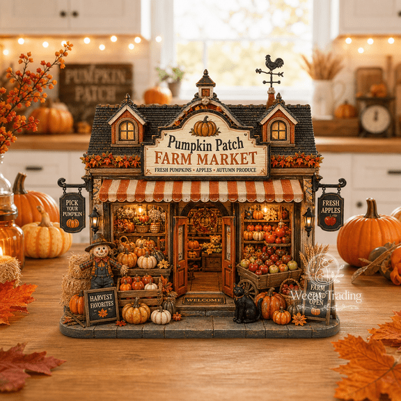 Wooden Block Pumpkin Patch Farm Market Wood Tabletop Display for Fall Seasonal Decorating