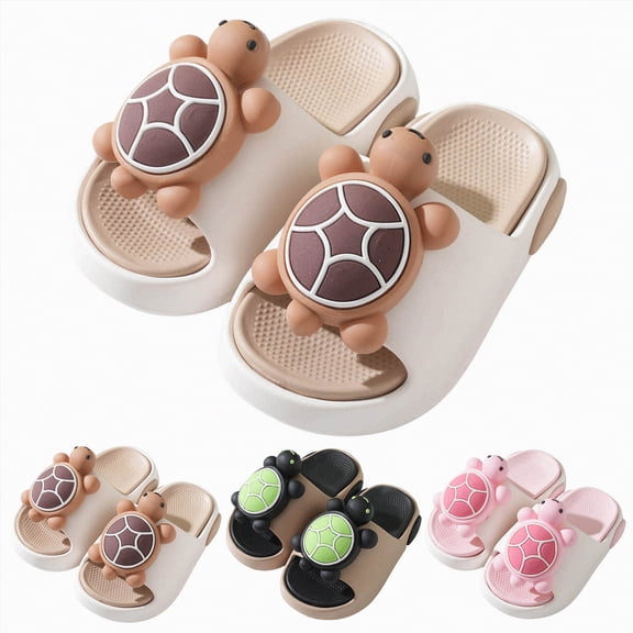 YDFCWXW Kids Turtle Slides Boys Girls Slide Sandals Toddler Quick Drying Beach Pool Bathroom Non Slip Open Toe Slippers (Khaki, 4.5-5 Years)