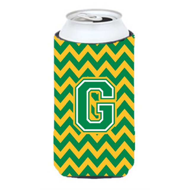 Letra G Chevron Verde y Dorado Tall Boy Bebida Aislante Hugger CJ1059-GTBC