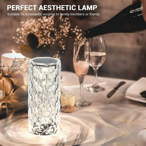 Acheter Lampe de bureau en cristal de diamant avec chargeur USB, décoration  d'ambiance romantique, lampe de chevet de chambre à coucher, lampe de  projection de table à manger