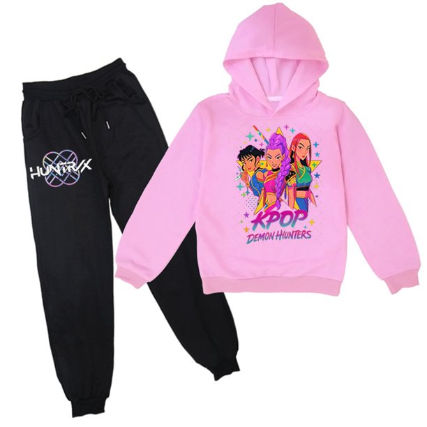 Demon Pop Hunters Movie Hooded Sweatshirt Set, HUNTR/X Rumi,Mire Zoeyy Kids Long Sleeve Sweatshirt,HUNTR/X Print,Girls' Fashion Casual Long Sleeve Printed Crew Neck Sweatshirt Top