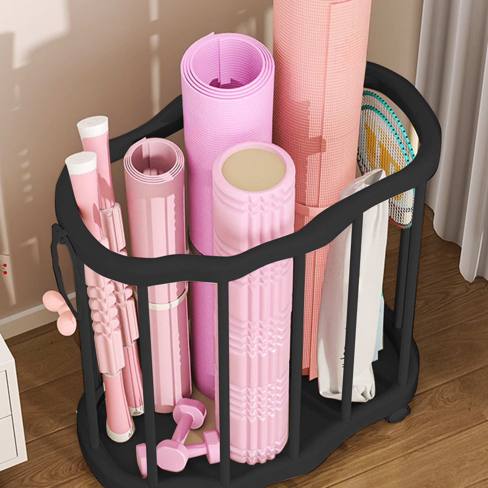 Yoga Mat Storage Racks, Sport Equipment Storage Cart, Yoga Mat Holder Storage Basket ,for Foam Roller Yoga Block Resistance Bands Yoga Mat Home Storage Artifact
