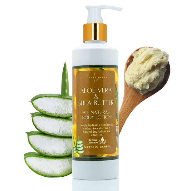Aloe Vera & Shea Butter Natural Body Lotion for Deep Hydration & Skin Soothing, 8 oz by LatherGreen