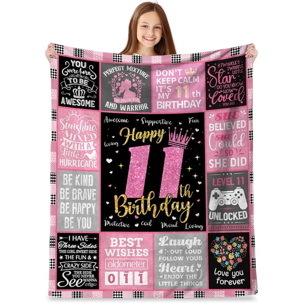 LHSHID Teenage Girls 11th Birthday Gifts Throw Blanket Happy 11th Birthday Decorations Blanket for Girls Birthday Gifts for 11 Year Old Girl Daughter Bestie Sister 60"x80"