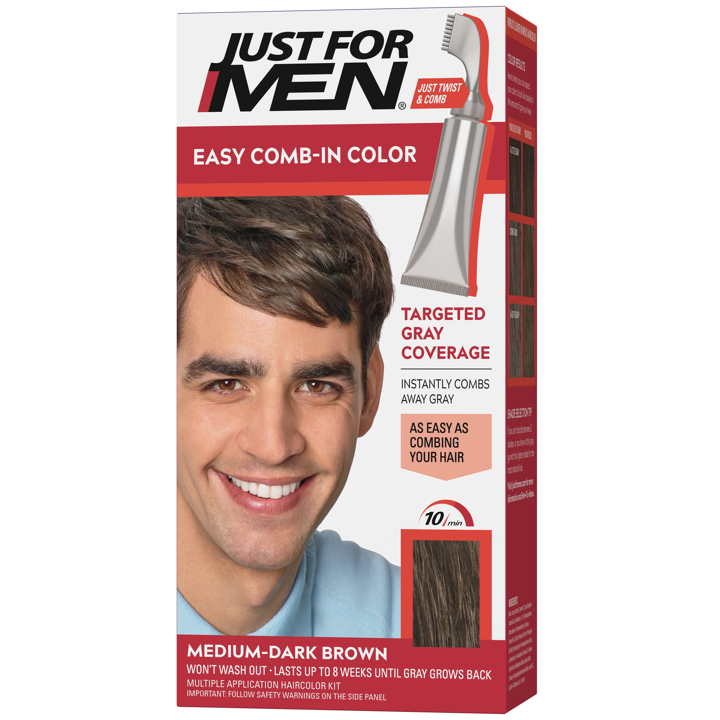Just For Men Easy Comb-in Gray Hair Color with Applicator, Medium Dark Brown,  A-40 