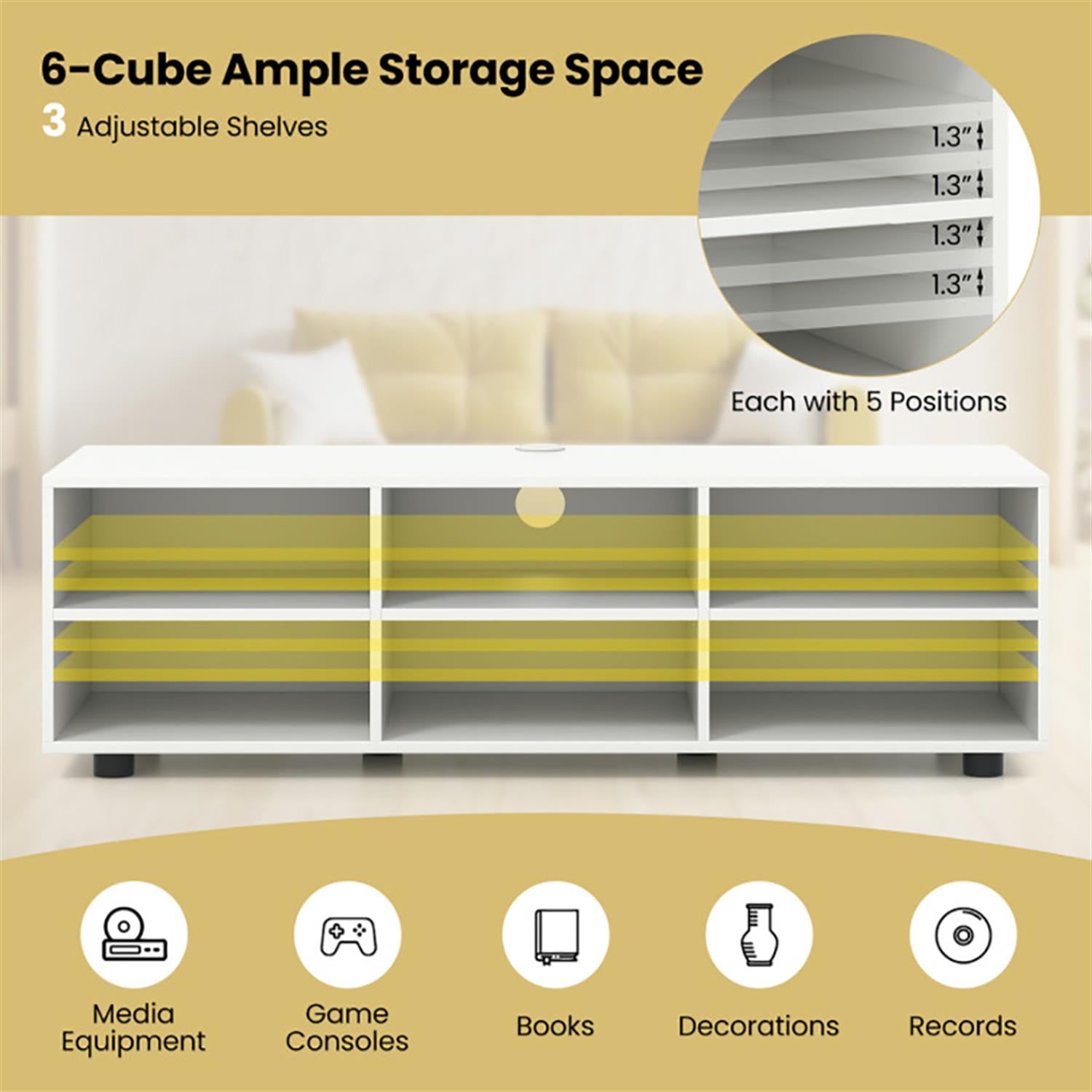 Demi Bonn TV Stand for 50" TVs, Entertainment Center with Storage Shelves, Modern Media TV Console Table for Living Room Bedroom, White