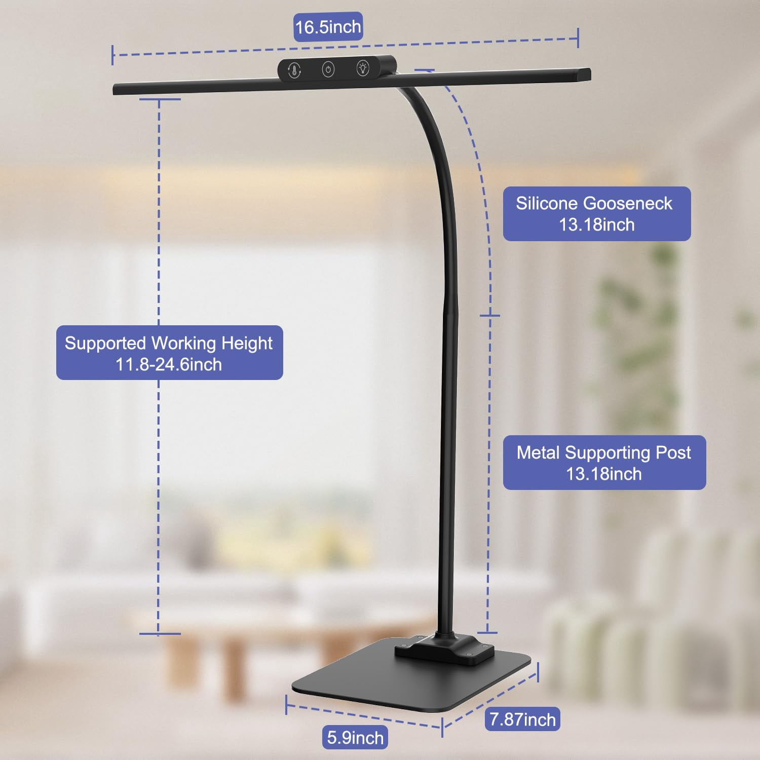 Led Desk Lamp With Base: Bright Lights For Home Office - Eye Care Reading Table Lamps Dimmable Desktop Lighting Computer Monitor Study Drafting Black