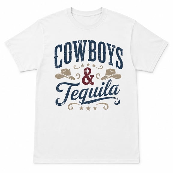 Cowboys & Tequila Western Graphic T-Shirt, Unisex Classic Fit Tee