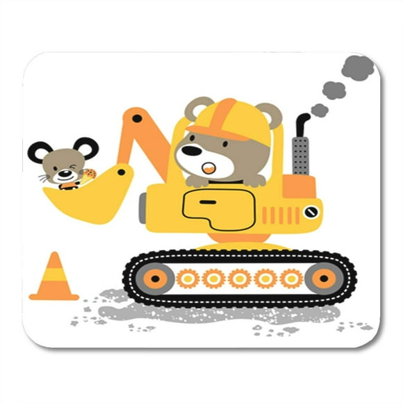 POGLIP Yellow Bear Driving Heavy Tools Little Mouse Cartoon Mousepad Mouse Pad Mouse Mat 9x10 inch