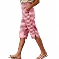 thumbnail image 3 of Women's Cotton Linen Capri Pants with Pockets Mid Elastic Waist Casual Soft Checkered Drawstring Lounge Summer Beach Travel Outdoor Cropped Pants for Women Capris | UKHCCC,Red S, 3 of 9