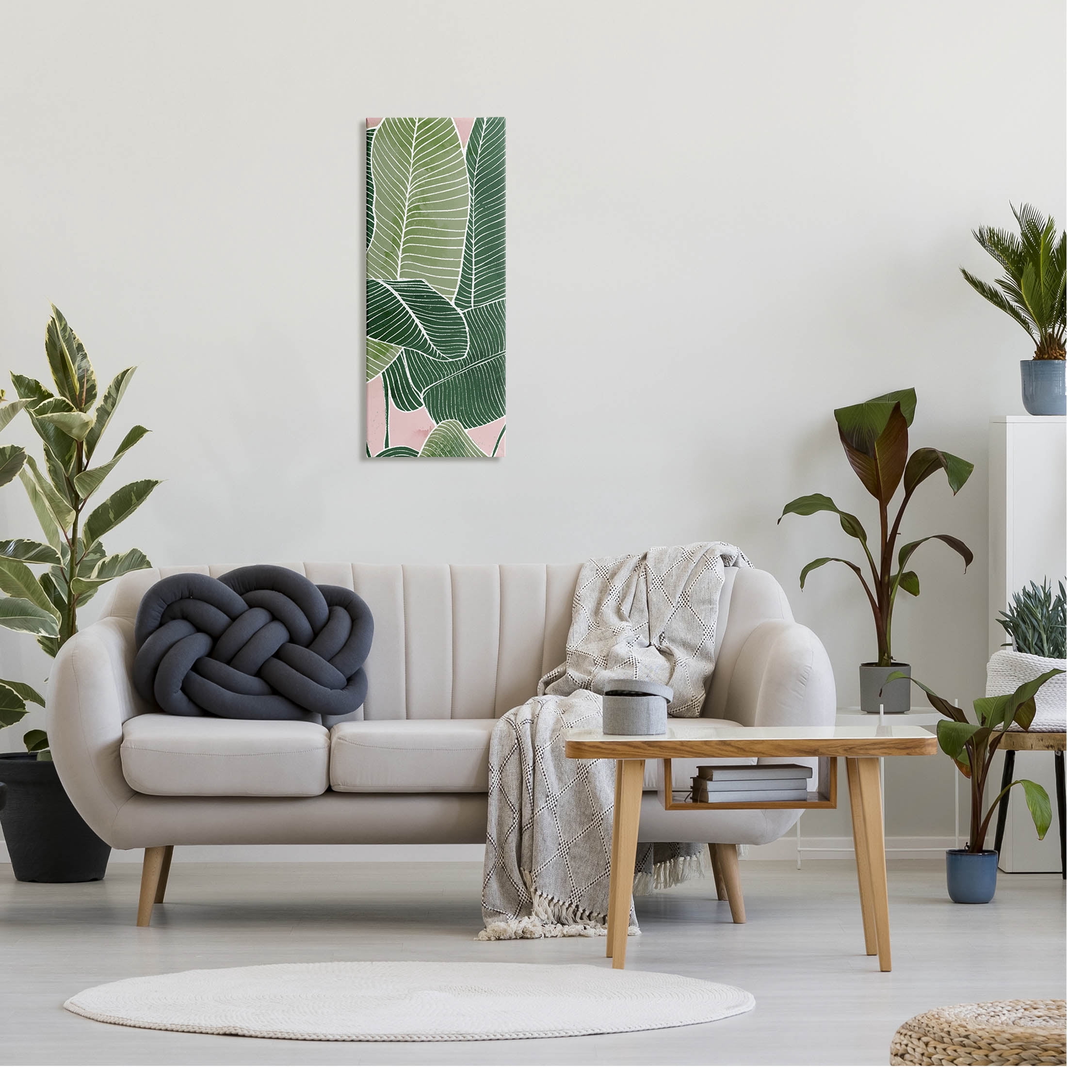 Pink Tropical Patterned Leaves Botanical & Floral Graphic Art Gallery Wrapped Canvas Print Wall Art