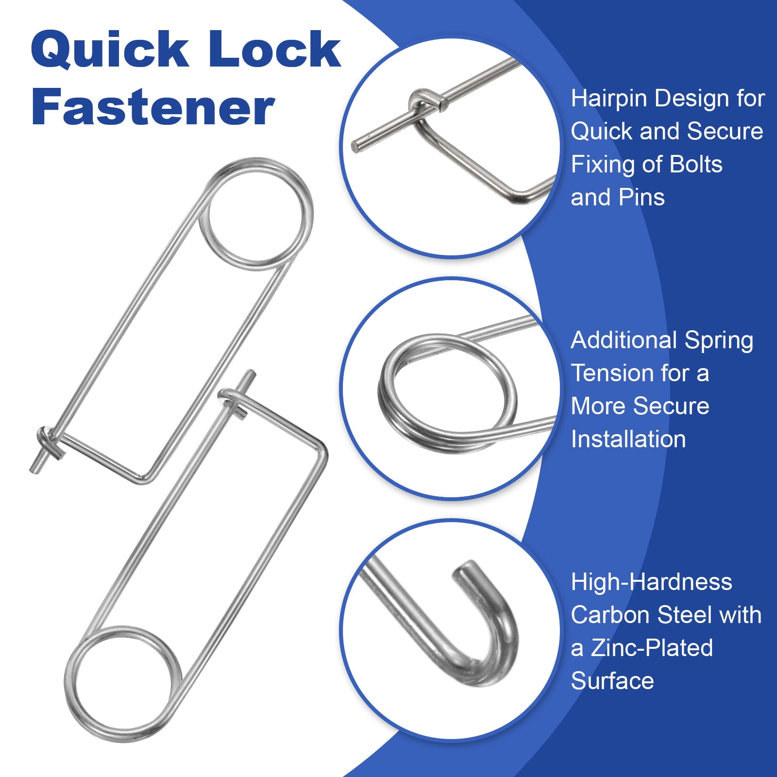 4 Pack Brooch Shape Cotter Safety Pins, 0.24x4.33 Inch Zinc-Plated Carbon Steel Quick Lock Fastener for Farm, Lawn, Garden Hitch