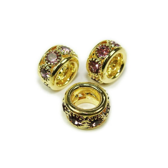 5x10mm Pack Of 5 Light Purple Stones Gold Rondelle Spacer Beads ForJewelry Making