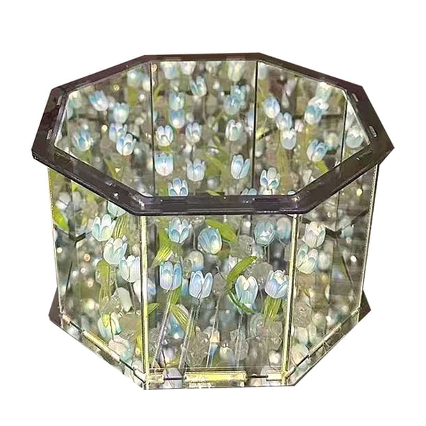 Lámpara Mesa para Dormir DIY LED Tulipán/espejo Rosa Nocturna Cubo Hecha A Mano
