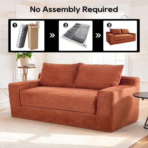 Loveseat Sofa with Memory Foam and Steel Frame, Convertible 2-in-1 Design with No Assembly for Small Spaces, Apartment, Home Office, Orange