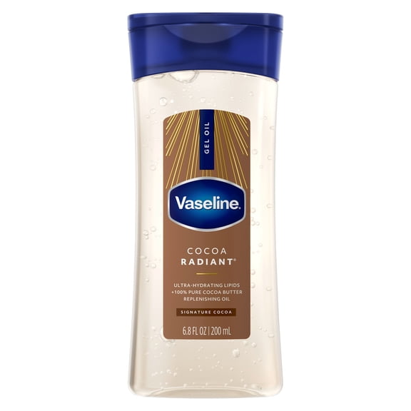 Vaseline Intensive Care Cocoa Radiant Body Gel Oil for Glowing Skin Made with 100% Pure Cocoa Butter + Replenishing Oils, 6.8 fl oz
