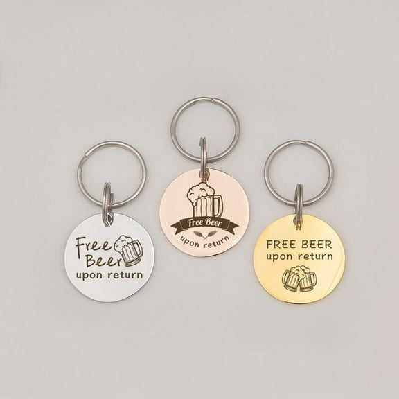 Dog Tags - Dog Name Tags Personalized - Dog Tags For Dog - Free Beer Upon Return Funny Dog Tag - Personalized Pet Tag - Circle Pet Id Tag