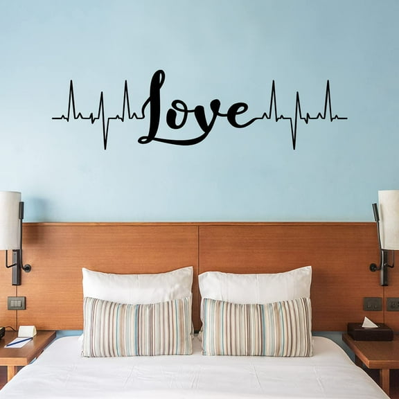 VWAQ Love Wall Decal Heartbeat Line Living Room Home Décor - 5.5"H X 20"W BLACK