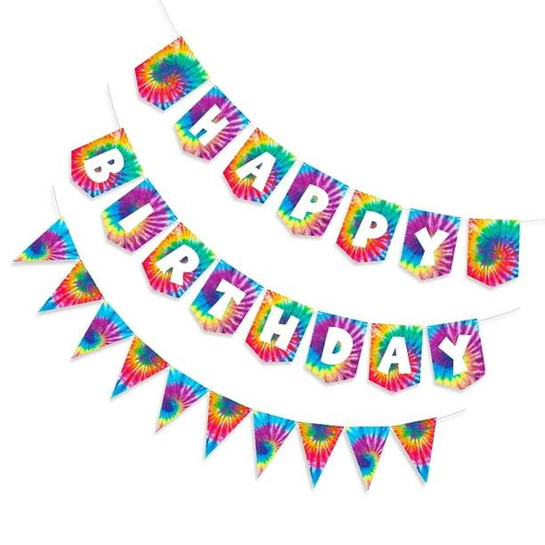 Bewildely Tie-dye colgante colgante colorido fiesta suministros fondo accesorios habitación decoración conjunto regalo ancianos feliz cumpleaños fiesta Kits de decoración para fiestas Bewildely HA062410-00B