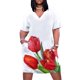 thumbnail image 1 of Vestido suelto con bolsillos y tulipanes rojos para mujer, vestidos de noche de verano 2025 para mujer, 1 of 7