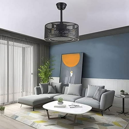 

GEROBOOM Industrial Ceiling Fan with LED Light Remote Control 3-Speed Quiet Enclosed Caged Ceiling Fan Downrod Mount Metal Edison Chandelier Fans in Black Finish For Home Bedroom Living
