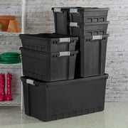 Sterilite 50 Gal Rugged Industrial Stackable Storage Tote with Lid, 6 Pack