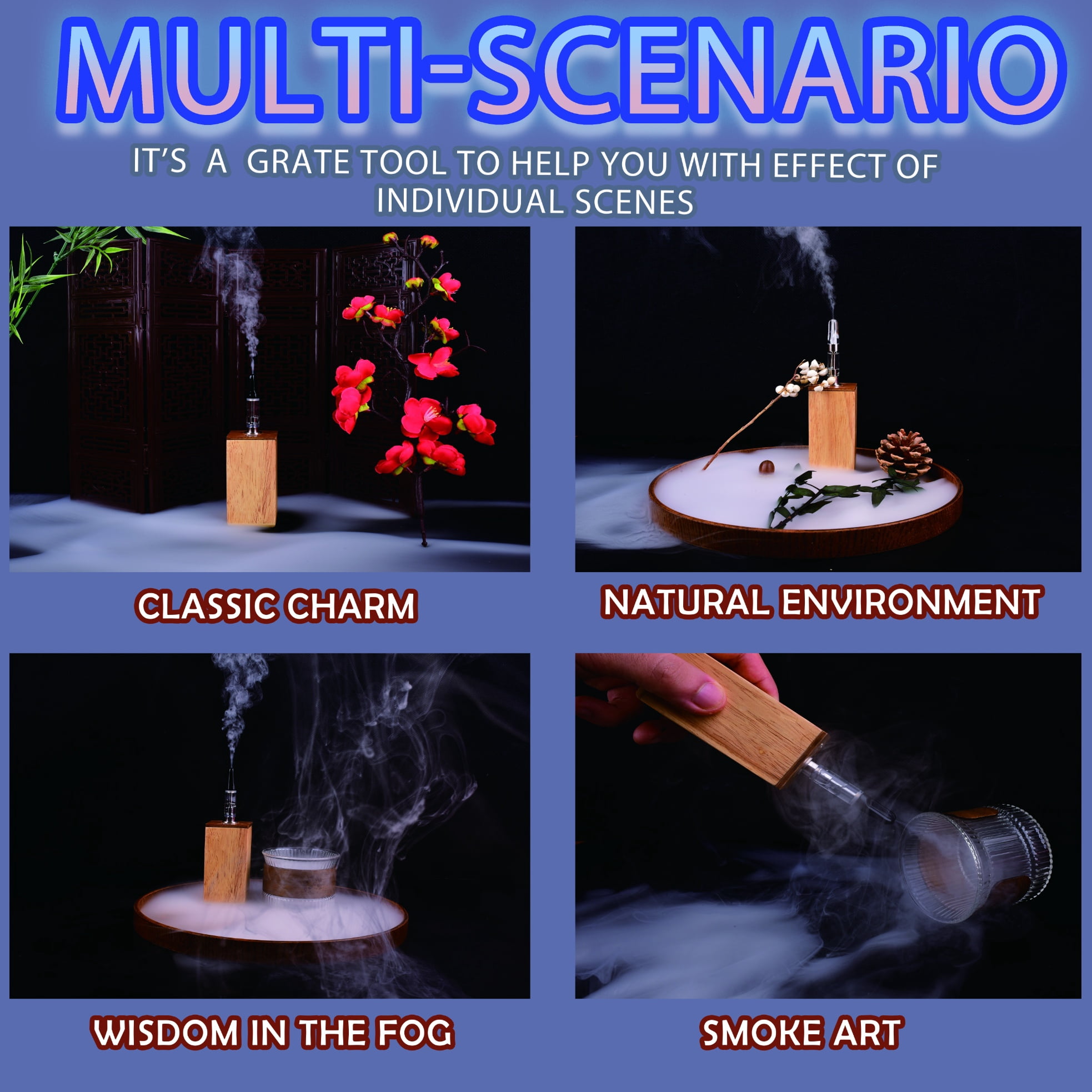 Mini Smoke Machine Fog for Halloween，Bamboo Products，Wireless Remote Control Fog Machine Suitable for  Photography， Party