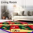 thumbnail image 2 of ODIKA 4'x6' Machine Washable Non-Slip Area Rug, Playful Christmas Reindeer Interlocking Patchwork Art High Traffic Rug with Pad, Red, 623796, 2 of 8
