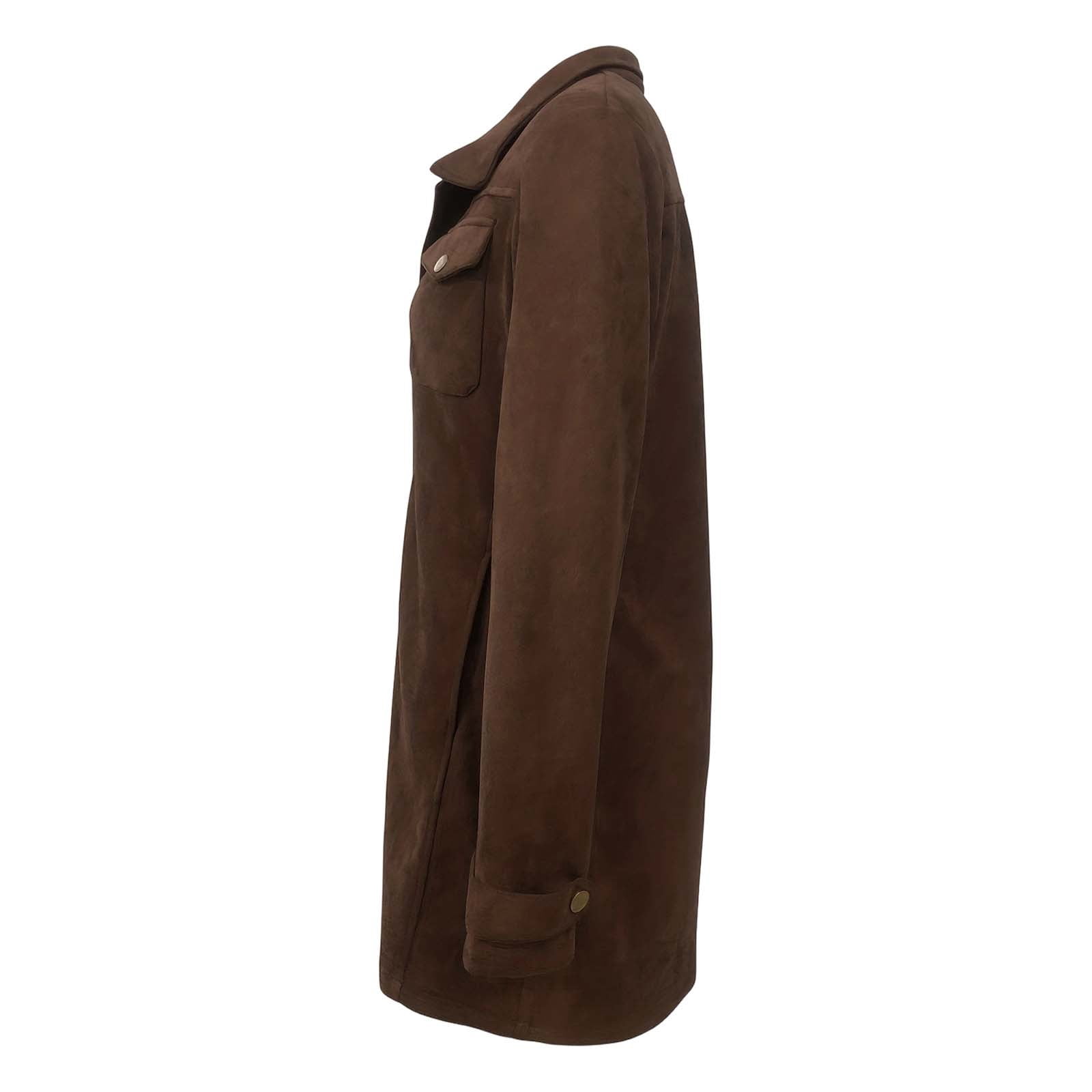 YAYUBA Womens Western Cowboy Vintage Suede Jacket Plush Collar Coats Faux Leather Winter Long Jackets Zip Up Casual Retro Tops