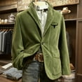 thumbnail image 2 of CharmCyan Men’s Corduroy Blazer with Western Bull Head Embroidery Notched Lapel Button Closure Casual Fit Jacket Green 3XL, 2 of 2