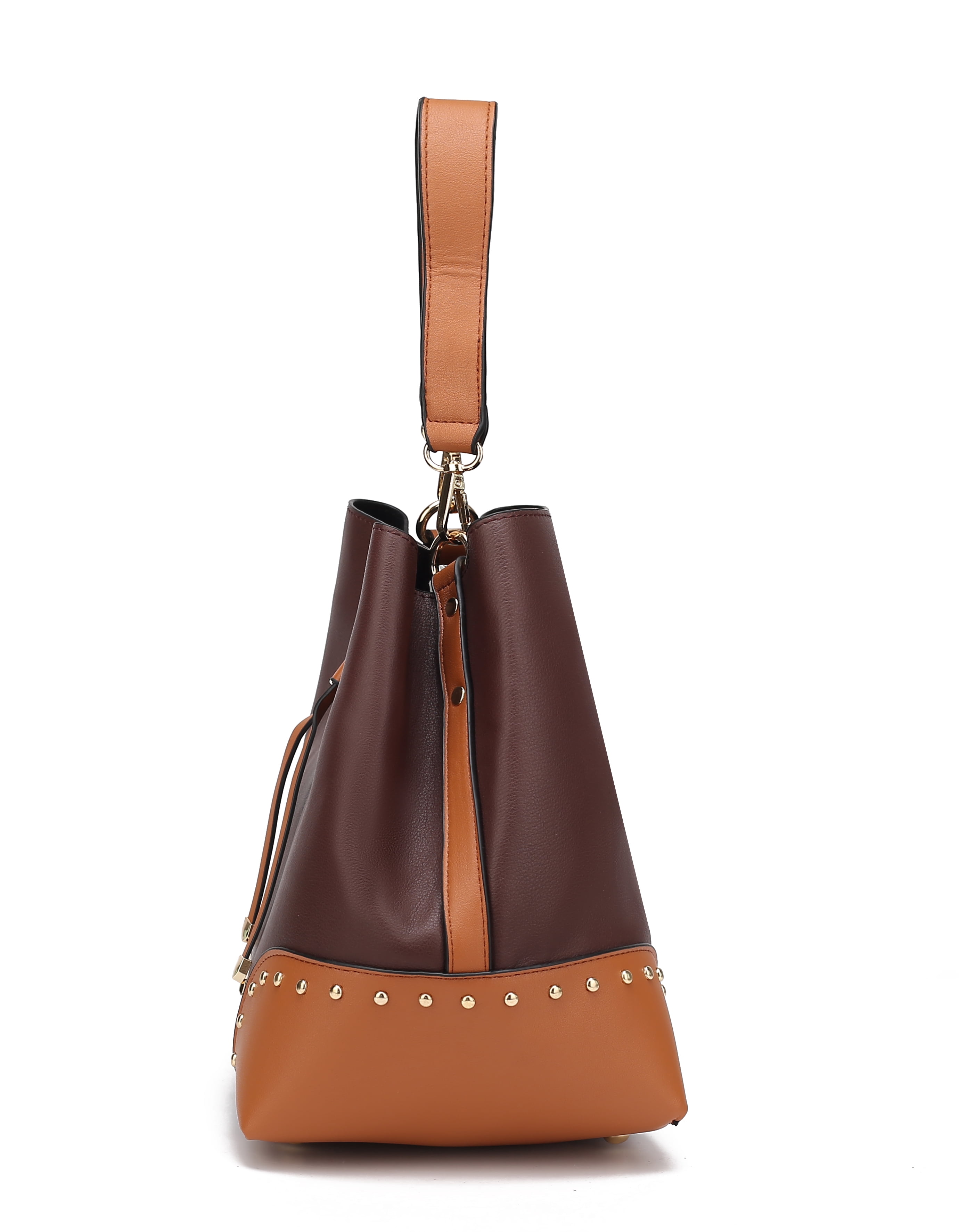 MKF Collection Candice Women's Color Block Bucket Bag & Wallet 2-Piece Set by Mia K. - Coffee/Cognac