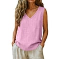 thumbnail image 4 of Womens Summer Tops Cotton Linen Tank Tops Causal V Neck Sleeveless Tshirts Blouse Loose Fit Shirt on Sale, 4 of 4