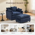 thumbnail image 3 of Lovableguy Modern Oversized Accent Chair with Ottoman,Chenille Deep Seat Upholstered Armchair,Comfy Single Sofa Couch for Living Room Bedroom Office Apartment,Blue, 3 of 7
