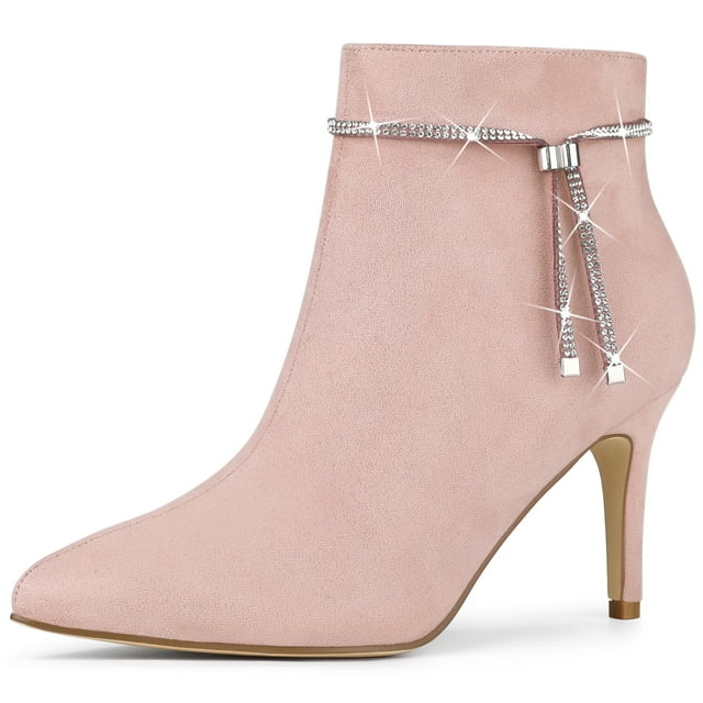 Unique Bargains Women's Rhinestone Pointed Toe Stiletto Heel Ankle Boot