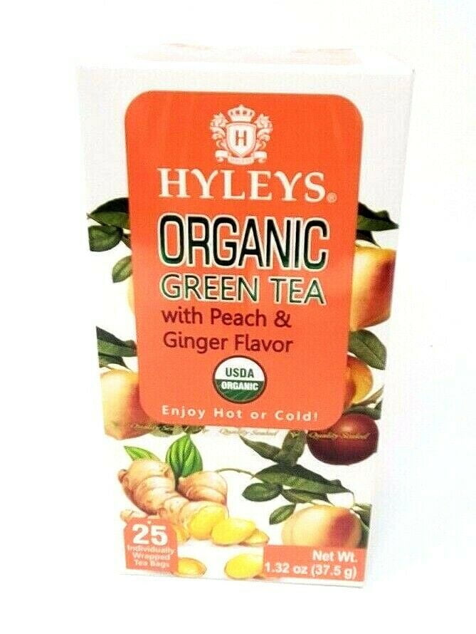 Hyleys Organic Green Tea with Peach & Ginger Flavor, 0.05 oz, 25 count ...