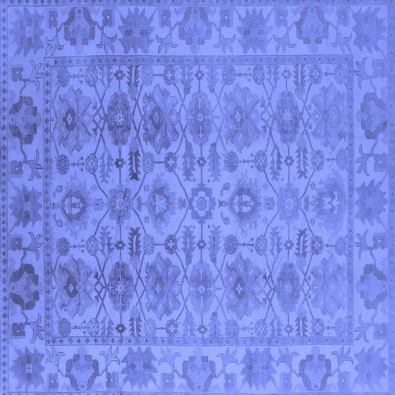 Ahgly Company Machine Washable Indoor Square Oriental Blue Industrial Area Rugs, 4' Square