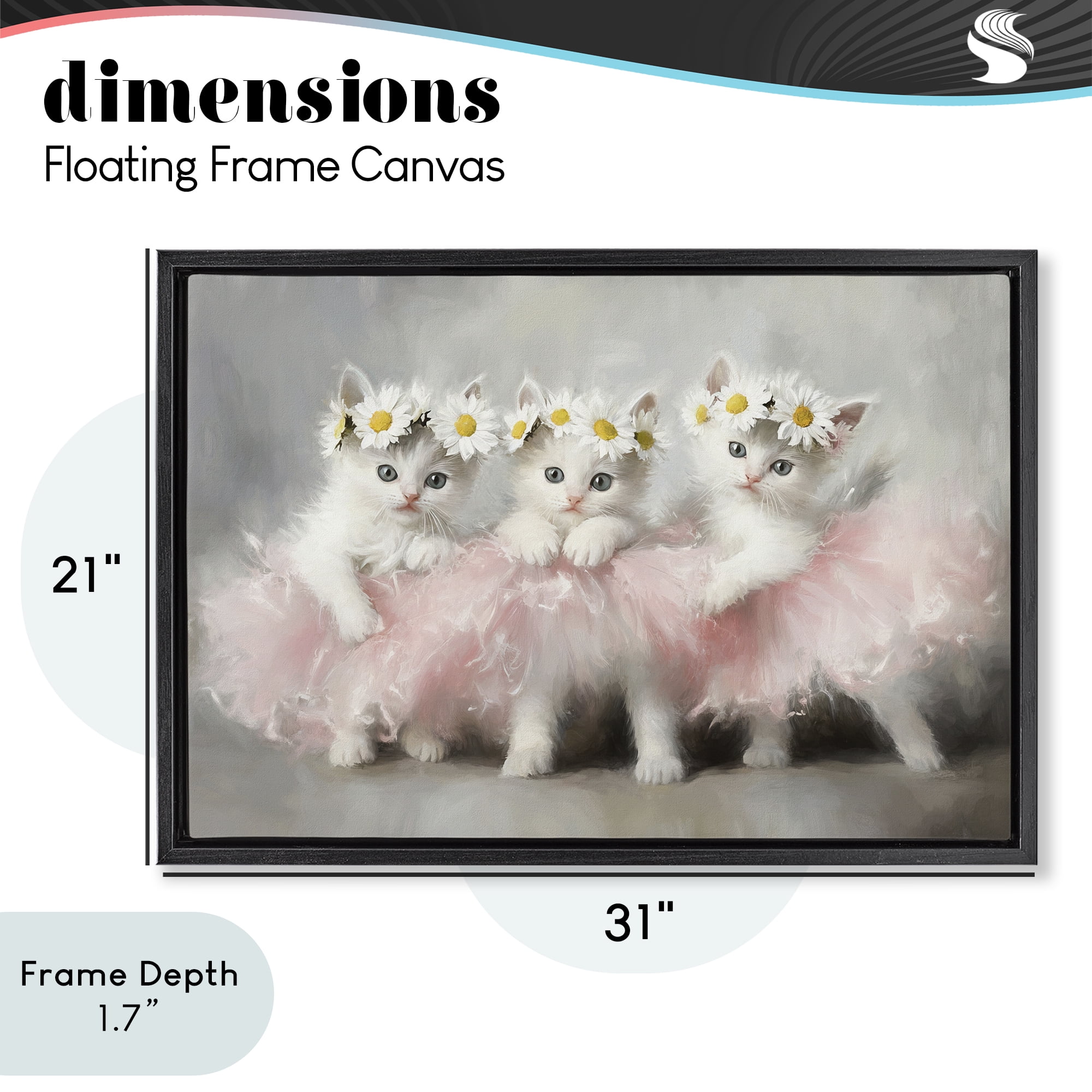 Stupell Industries Dancing Kittens in Tutus Black Framed Floater Canvas Wall Art, design by Tina LeCour