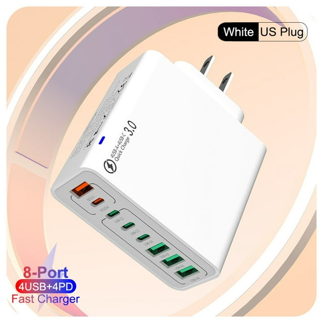 Klonfd US Standard 120W 8 Port 4USB 4Type C Fast Charging Mobile Phone Charger QC4.0 Charging Head