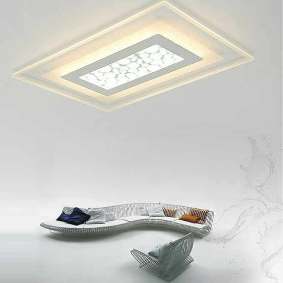 35.4x23.6in White Rectangular Flush Mount Ceiling Light, Remote Dimmable with Tri-Color LED (3000K-6000K), Petal-Textured Acrylic Shade for Dining Room, Bedroom, Living Room