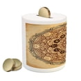 thumbnail image 2 of Zodiac Piggy Bank, Micro Cosmos Universe Eastern Lace Mandala Form with Signs on Grunge Backdrop, Ceramic Coin Bank Money Box for Cash Saving, 3.6" X 3.2", Brown Tan, by Ambesonne, 2 of 4