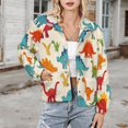 thumbnail image 3 of Jackets for Women Winter Coat Jackets Flannel Stand Collar Jacket(Colorful Dinosaur,Size:S-4XL), 3 of 7